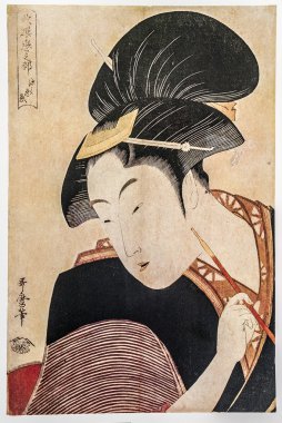 bir kadının portresi. Kitagawa utamaro. geleneksel Japon gravür ukiyo-e.