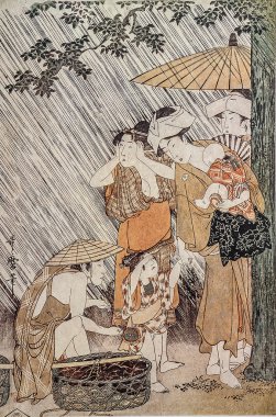 Kitagawa Utamaro. Shower. Traditional japanese engraving ukiyo-e. clipart