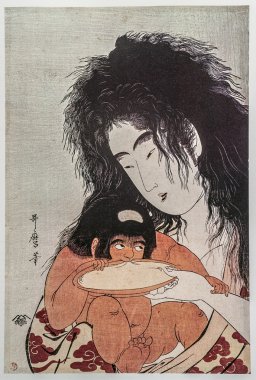 yamanba ve kintaro sakazuki. Kitagawa utamaro. geleneksel Japon gravür ukiyo-e.