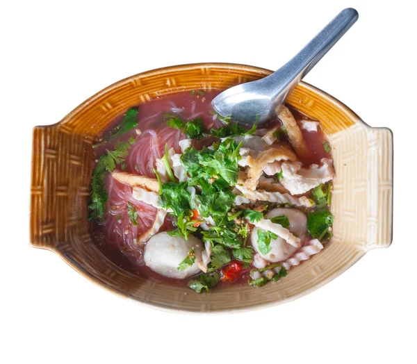 Tom yum nudelsoppa. thailändsk stil kryddig nudelsoppa - thaimat — Stockfoto