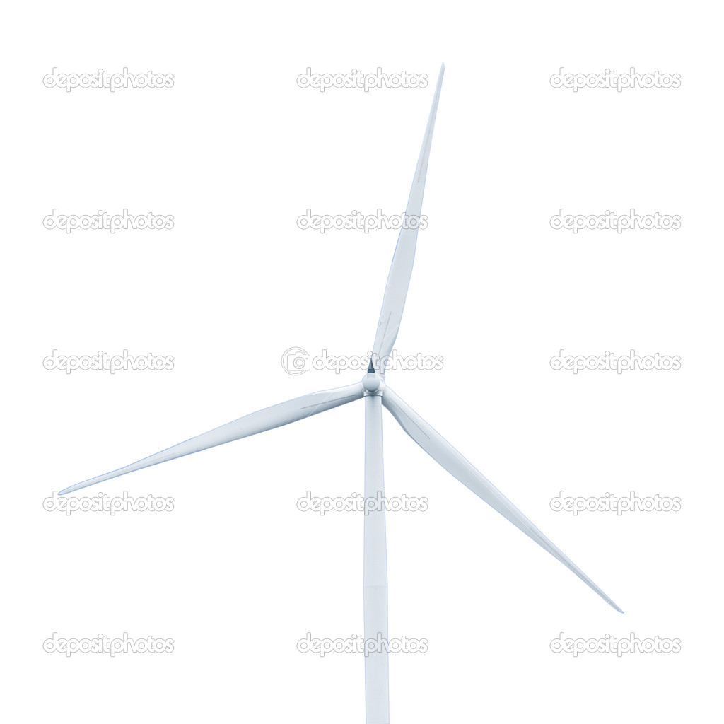 Green ecology concept of wind turbine isolated on white