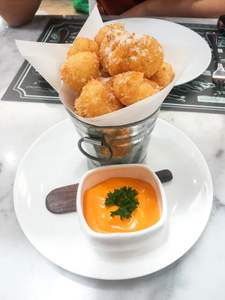 Delicious gourmet fries potato snack ball with cheese — Stock Photo, Image