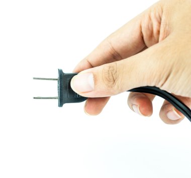 Elektrik fişi - güç plug - siyah elektrik kablo üzerinde beyaz izole