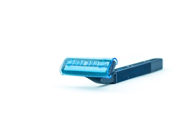 Blue using razor isolate on white background - Using shaving razor isolated on a white background - Shaver or Razor on the background — Stock Photo, Image