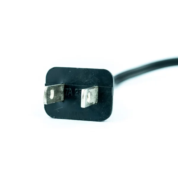 白で隔離される電気プラグ - 電源 - 黒い電気ケーブル — ストック写真