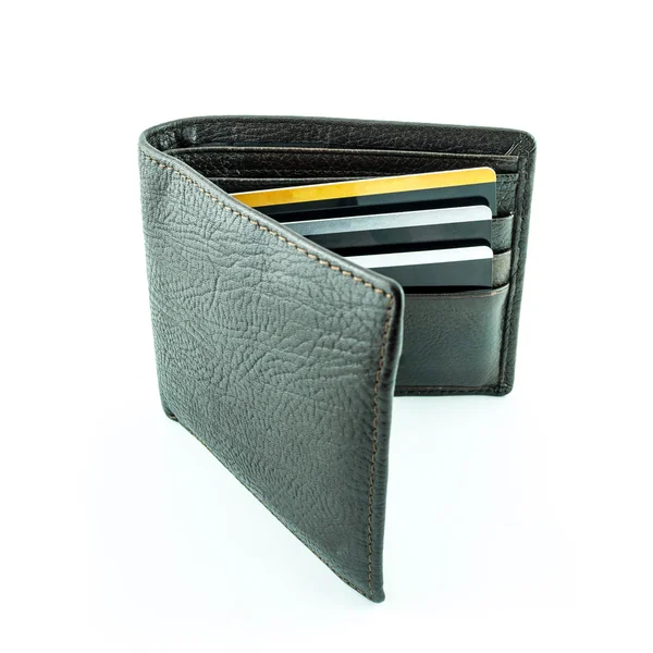 Brown wallet with credit cards on a white background — Stock Photo, Image