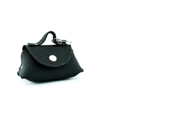 Black leather retro coin purse isolated on white - Black small vintage wallet — Stock Photo, Image