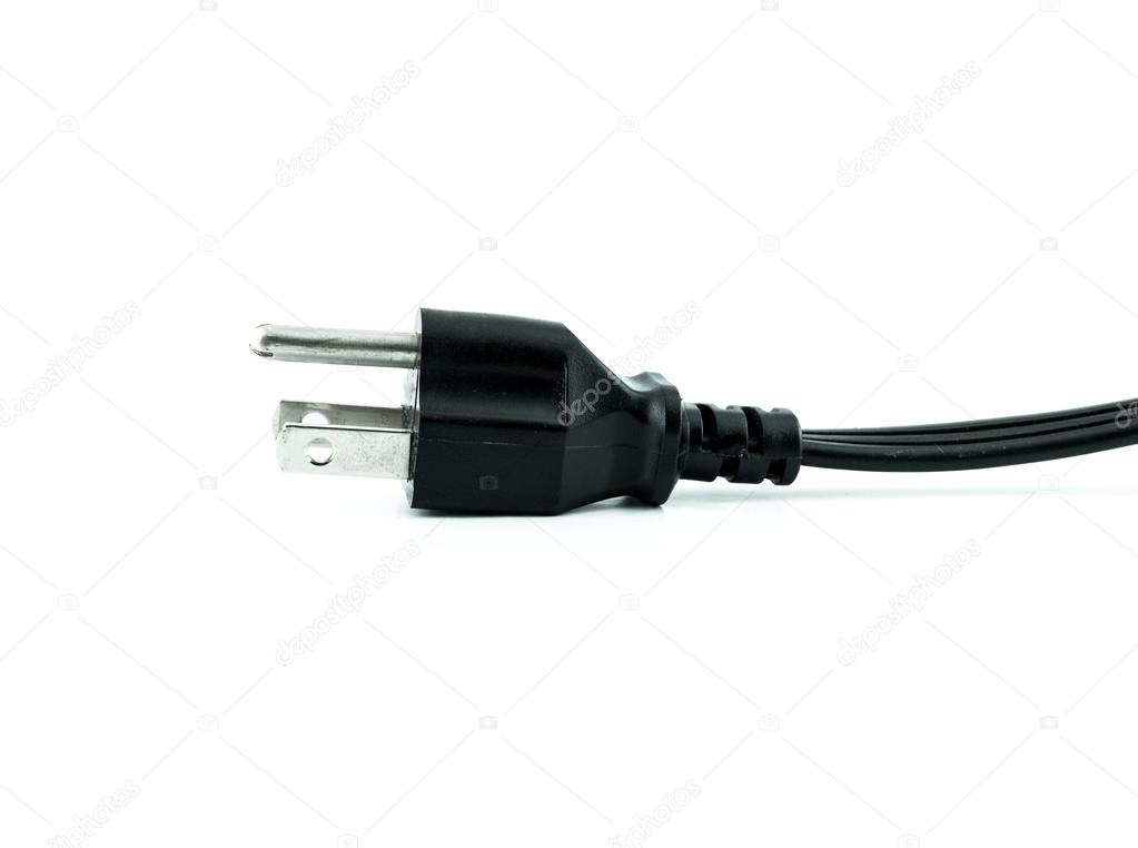 Electric plug - power plug - Black electric cable isolated on white