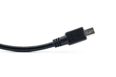 Beyaz bir arka plan üzerinde izole portre siyah usb tak kablo