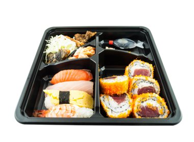 Closeup suşi Japon öğle yemeği kutusu (Bento) suşi Bento