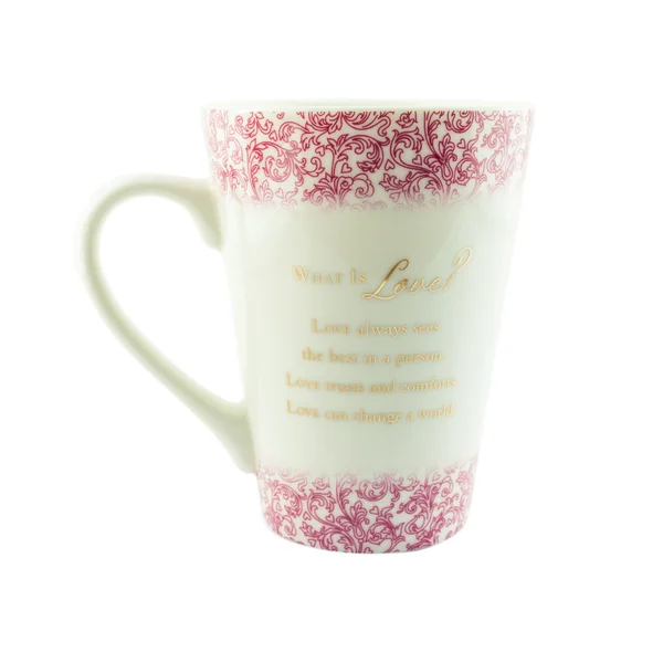 Taza de café con un texto de amor aislado sobre fondo blanco — Foto de Stock