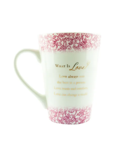 Taza de café con un texto de amor aislado sobre fondo blanco — Foto de Stock