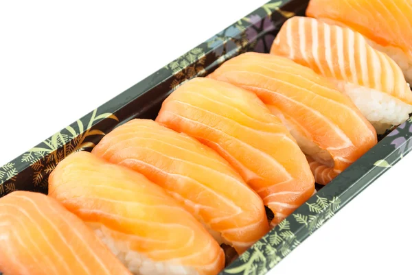 Närbild av lax sushi isolerad på vit bakgrund — Stockfoto