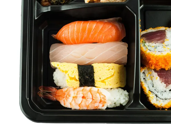 Närbild av sushi i en japansk Lunch låda (Bento) Sushi Bento — Stockfoto