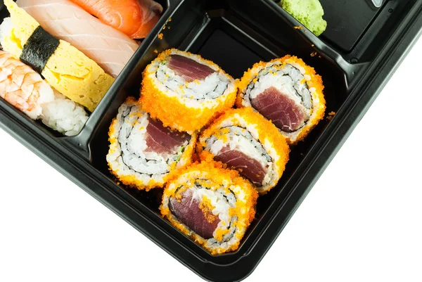 Närbild av sushi i en japansk Lunch låda (Bento) Sushi Bento — Stockfoto