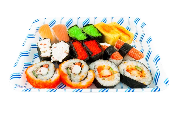 Sushi-Set isoliert auf weißem Hintergrund - japanische Küche lizenzfreie Stockfotos