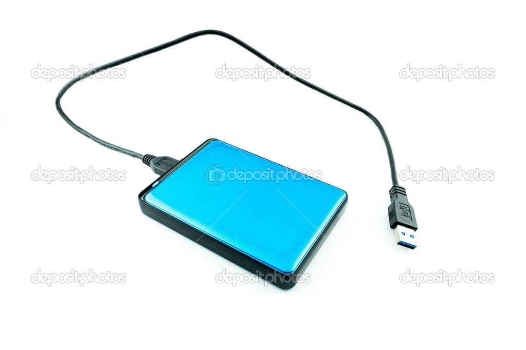 Hard disk with wire isolated on a white background