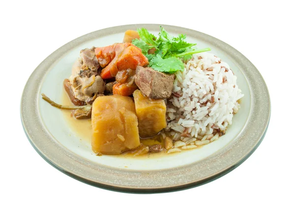 Rijst Kip Stoofpotje curry met saus. — Stockfoto