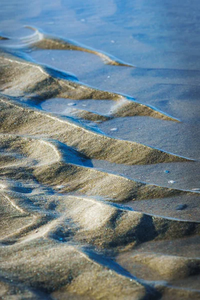 Close Padrões Água Areia Praia Areia Costa Marítima Norte Holandesa — Fotografia de Stock