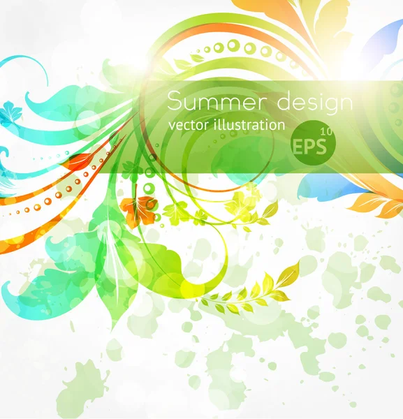 Floral summer design elements with sun shine. Flower abstract bright background for retro design. — Stock Vector