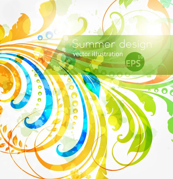 Floral summer design elements with sun shine. Flower abstract bright background for retro design. — Stock Vector