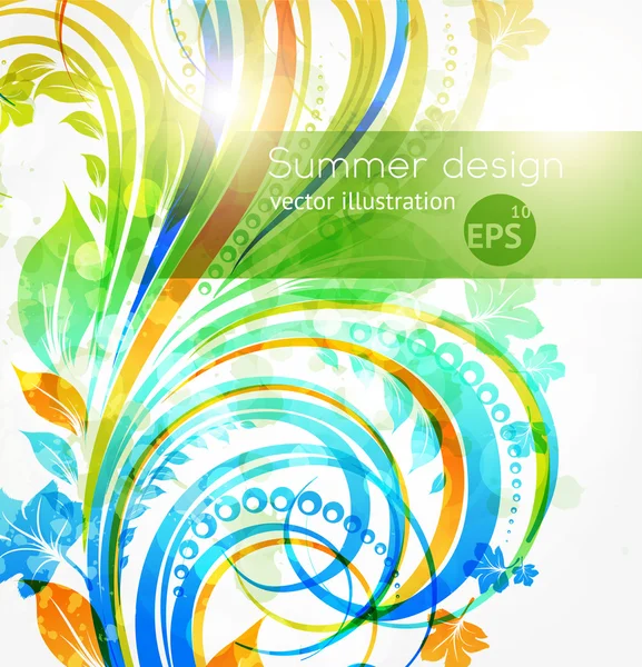 Floral summer design elements with sun shine. Flower abstract bright background for retro design. — Stock Vector