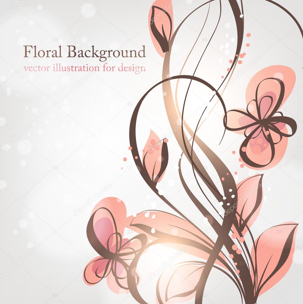 Hand Drawn floral background with flowers, greeting vector card for retro design
