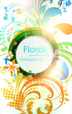 çiçek, güneş ve uğur böceği tasarlamak vektör çiçek yaz arka plan.