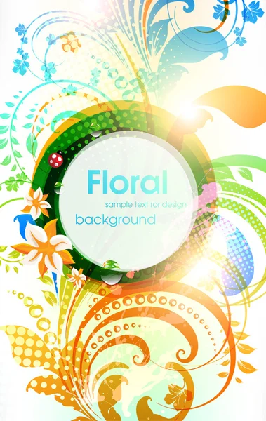 Vector abstracto fondo de verano floral con flores, sol y mariquita . — Vector de stock