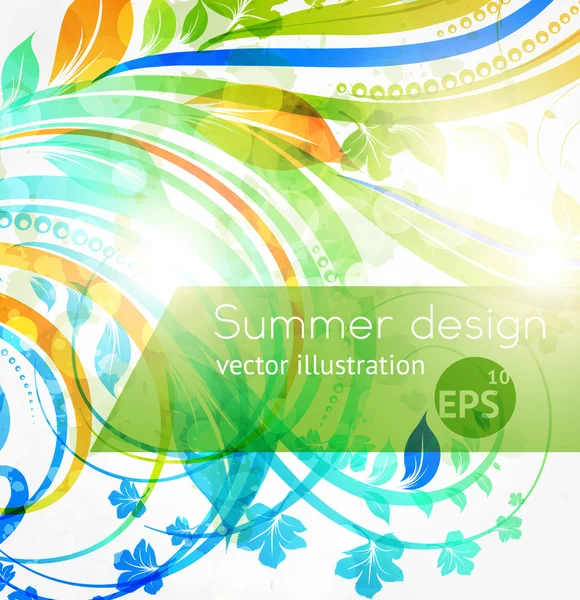 Floral summer design elements with sun shine — Stock Vector