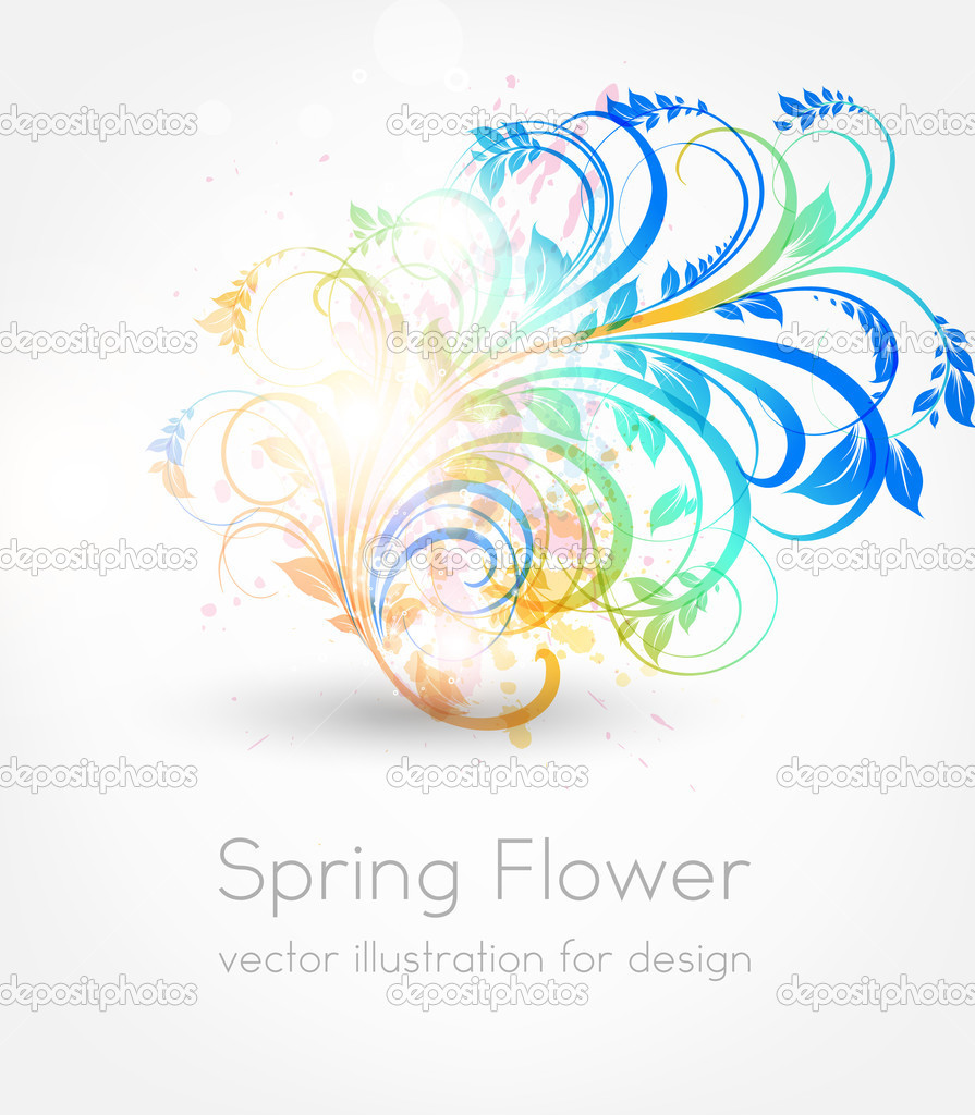 Floral design elements with sun shine. Vector Flower abstract bright background for vintage design