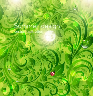 aydınlık yaz vector floral arka plan çiçekler, uğur böceği ve güneş Parlatıcı