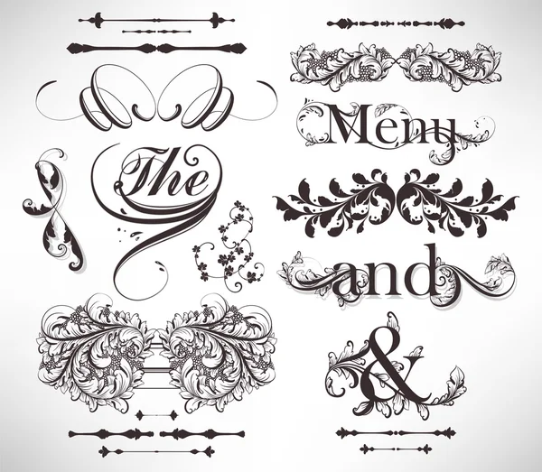Set vettoriale: elementi di design calligrafico e decorazione della pagina Illustrazione Stock