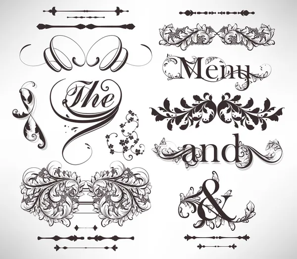 Vectorset: calligrafische designelementen en paginadecoratie Stockillustratie