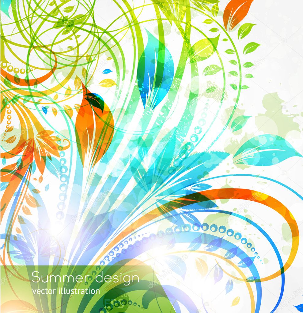 Floral summer design elements with sun shine