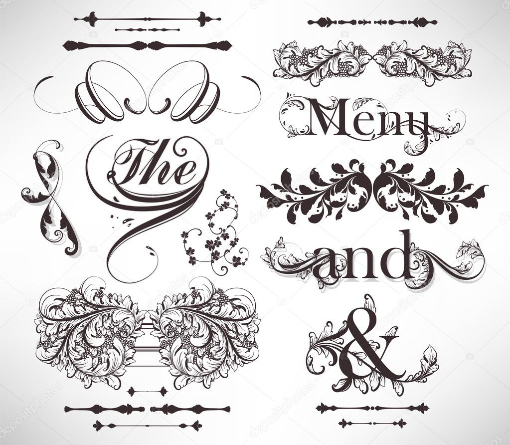 Vector set: calligraphic design elements and page decoration