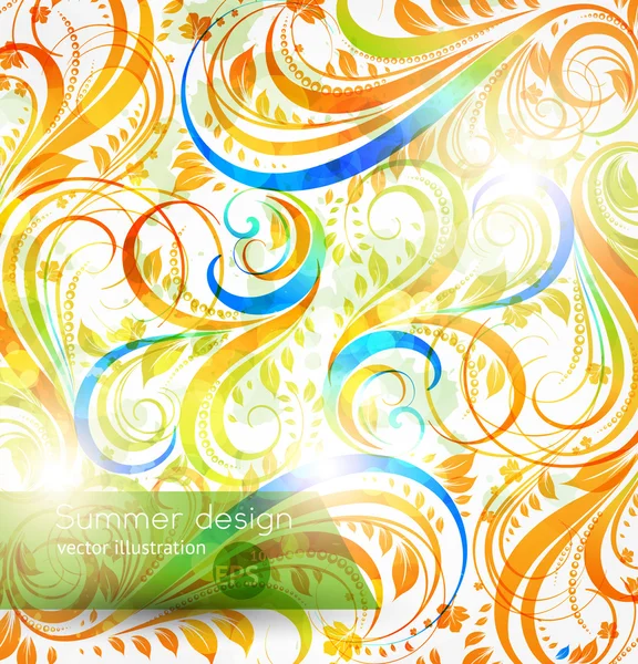 Elementos florales de diseño veraniego con sol — Vector de stock