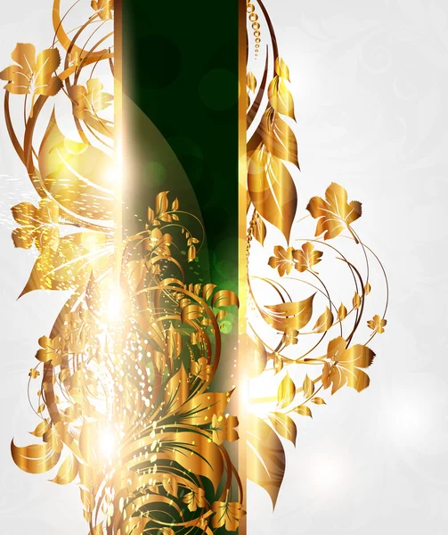 Banner floral dourado de vetor de verão para design vintage — Vetor de Stock