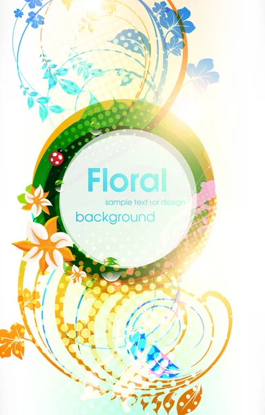 Vector abstracto fondo de verano floral con flores, sol y mariquita — Vector de stock