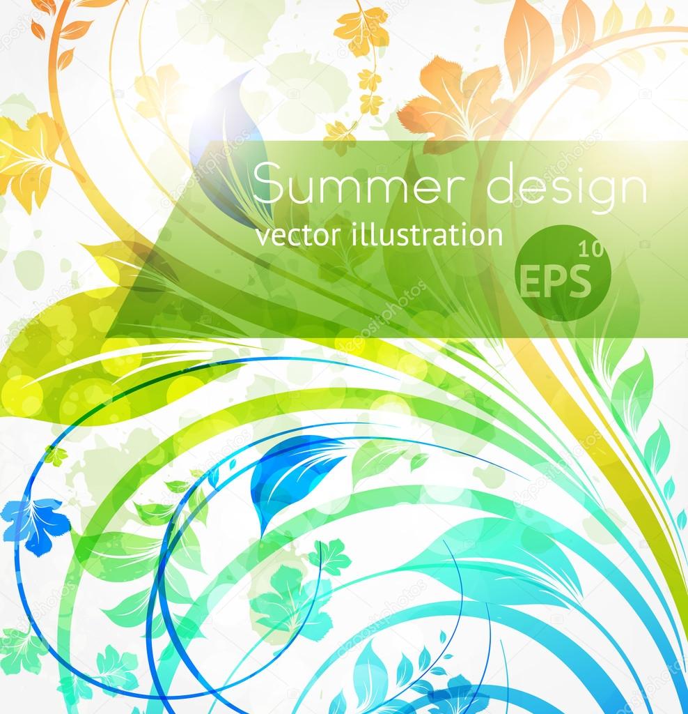 Floral summer design elements with sun shine. Vector Flower abstract bright background for vintage design