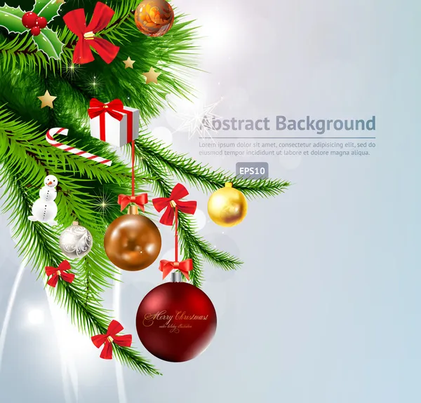 Kerst achtergrond met kerstballen en kerstboom — Stockvector