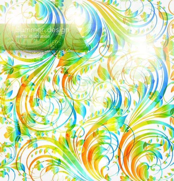 Elementos de design de verão florais com sol. Flor abstrato fundo brilhante para design retro — Vetor de Stock