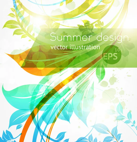 Floral summer design elements with sun shine. Flower abstract bright background for retro design — Stock Vector