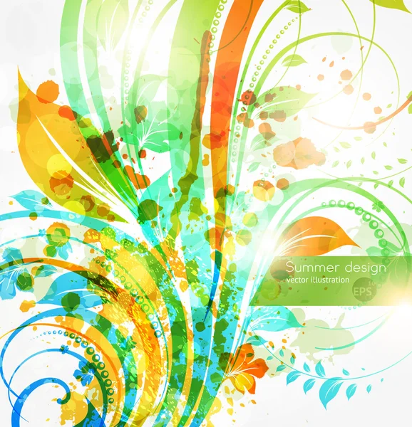 Floral summer design elements with sun shine — Stock Vector