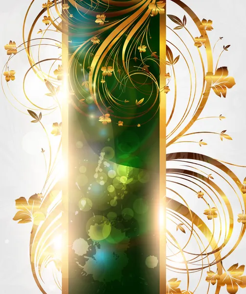 Banner floral dourado de vetor de verão para design vintage — Vetor de Stock