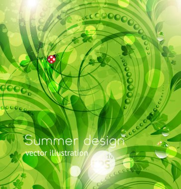 soyut aydınlık yaz veya yaz vector floral arka plan çiçekler, uğur böceği ve güneş Parlatıcı