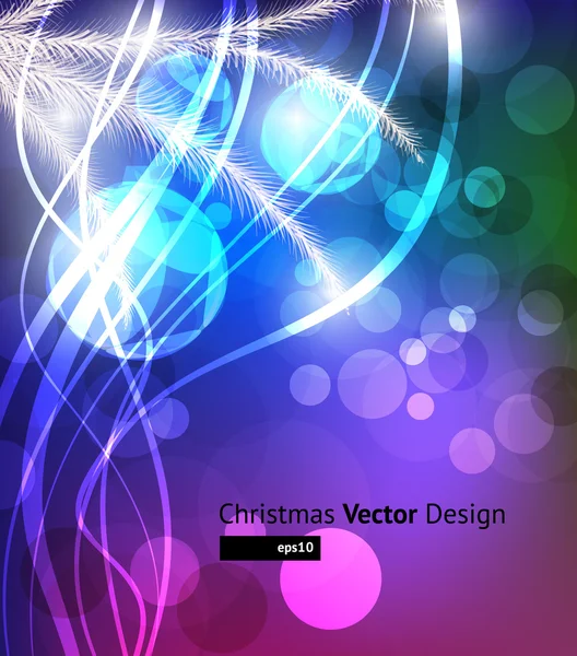 Merry Christmas and Happy New Year vector with ball, fur tree branch and stars. Vector Graphics