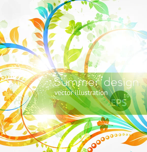 Floral zomer ontwerpelementen met zon schijnen. bloem abstracte lichte achtergrond voor retro design — Stockvector