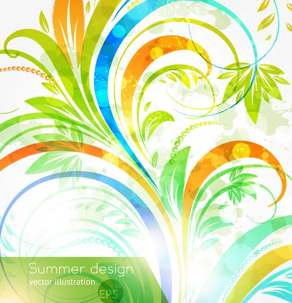 Elementi di design estivi floreali con sole splendente — Vettoriale Stock