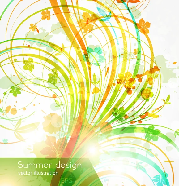 Floral summer design elements with sun shine — Stock Vector